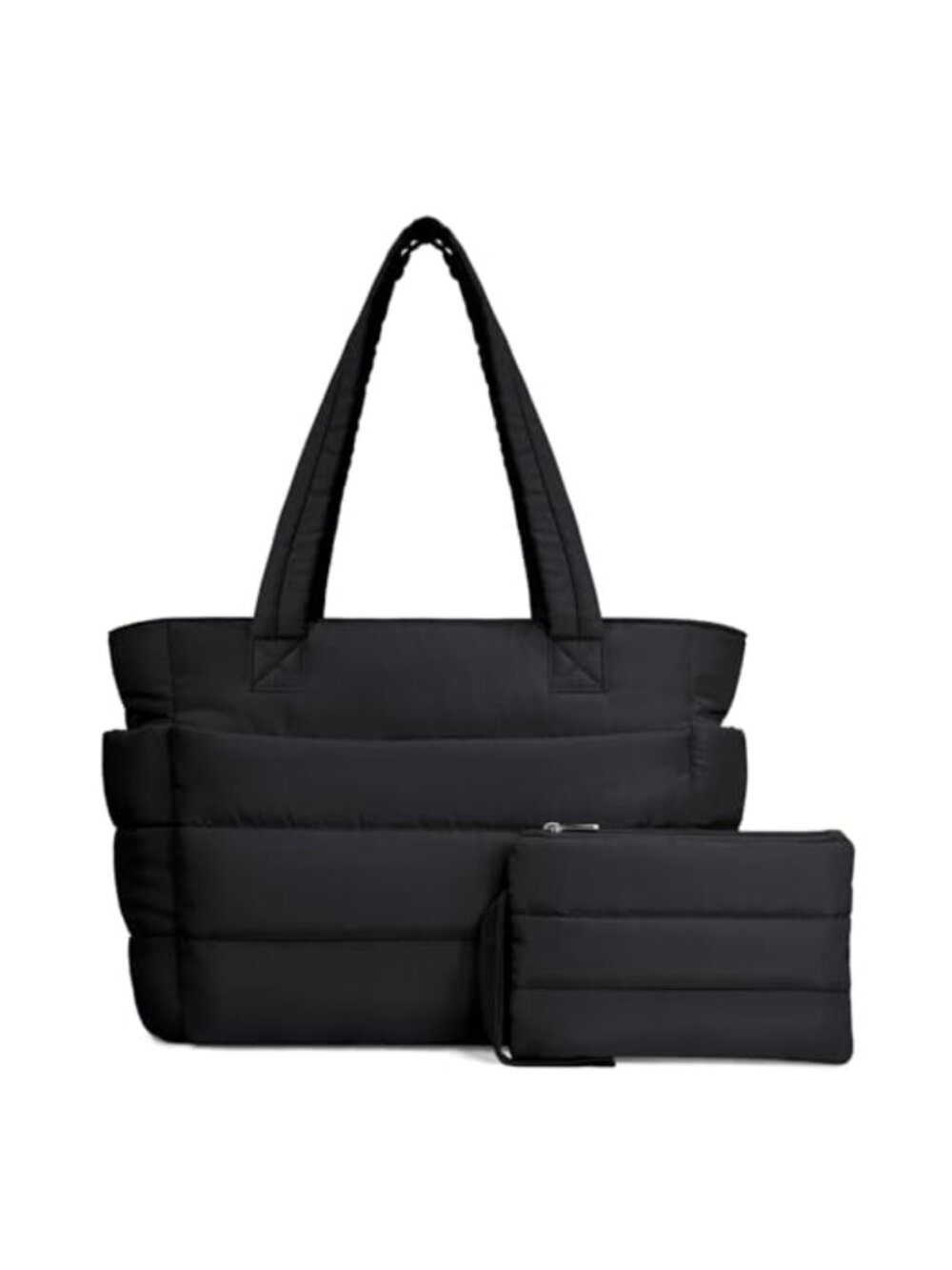 Puffer Tote Bag Lightweight Quilted Shoulder Bag with 9 Pockets Laptop Sleeve